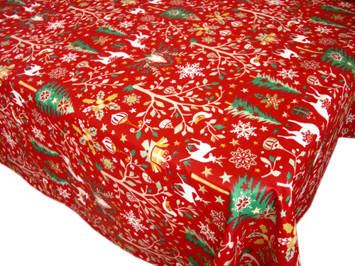 French coated tablecloth (Laponie, red)